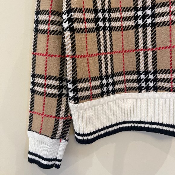 KIDS CHECK & LEOPARD MERINO WOOL JACQUARD CARDIGAN 7/8Y - Picture 8 of 10